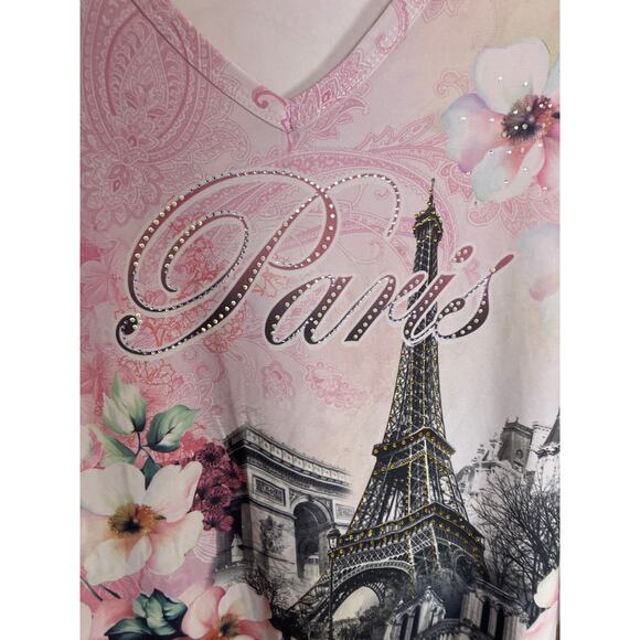 Jostar Y2K Paris Rhinestone Shirt Women's Large Vintage Stretch Tunic - Picture 4 of 5